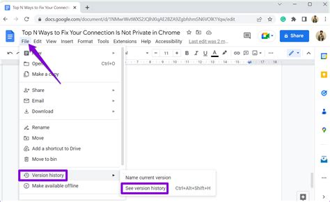 how to change version history on google docs