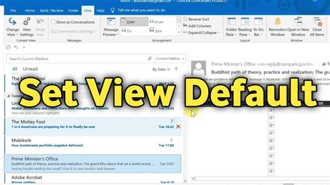 how to change view in outlook back to default