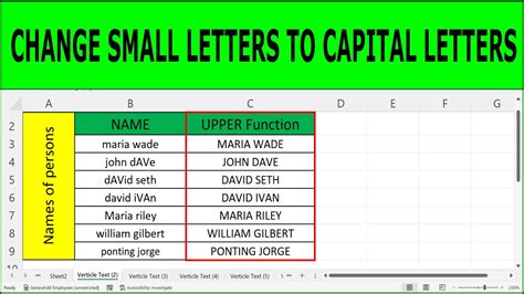 how to change words to capital letters in excel
