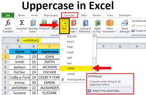 how to change words to uppercase in excel