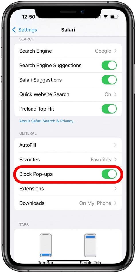 how to check browser settings for pop ups on iphone