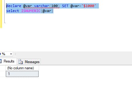 how to check column value is not numeric in sql server