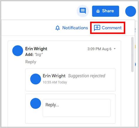 how to check comment history on docs