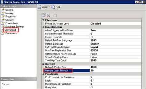 how to check database connection timeout in sql server