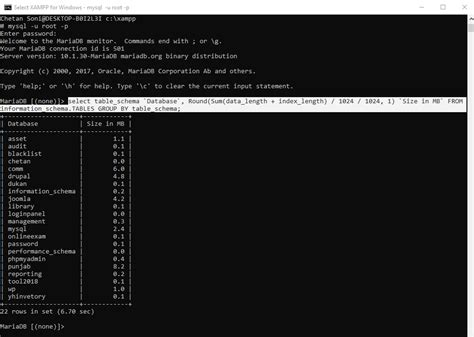 how to check database size in mysql command line