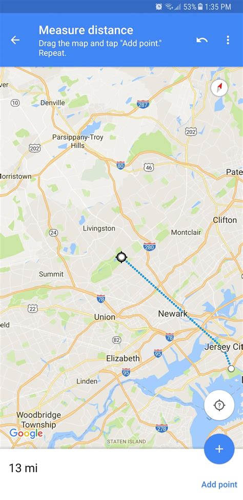 how to check distance between two points on google maps