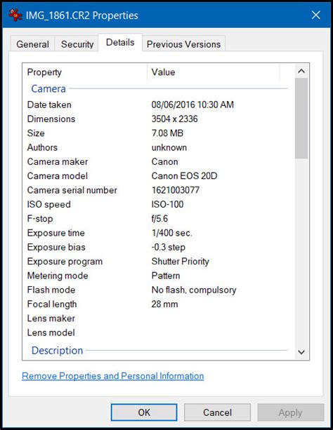how to check exif data