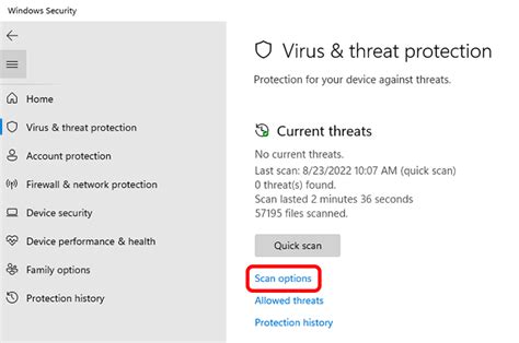 how to check for virus in settings