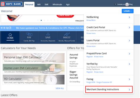 how to check merchant standing instruction in hdfc