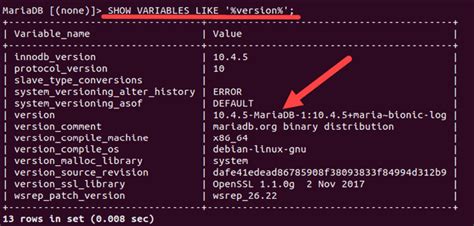 how to check mysql db version in linux