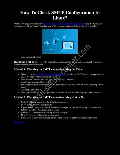 how to check smtp server configuration in linux
