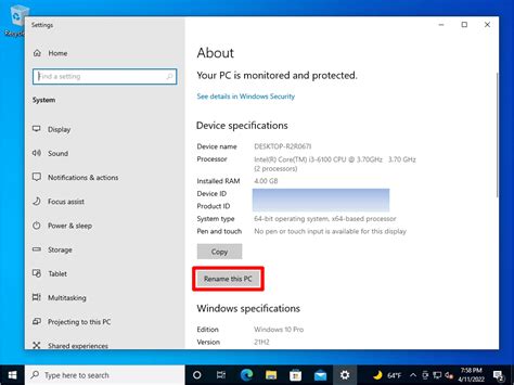 how to check system host name in windows 10
