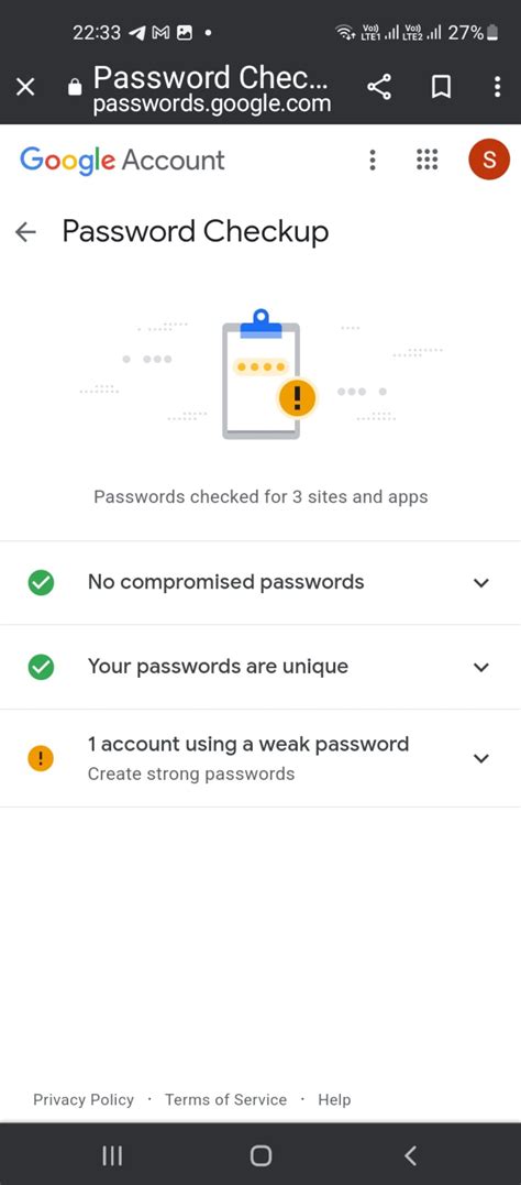 how to check the google password in mobile