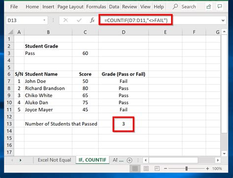 how to check two column values are not equal in excel