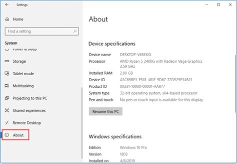 how to check windows specifications