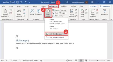 how to cite references in word