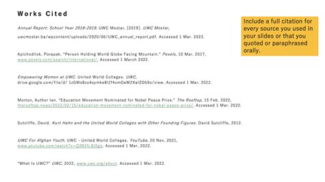 how to cite sources in mla format on google slides