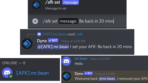 how to clear afk status on discord dyno bot