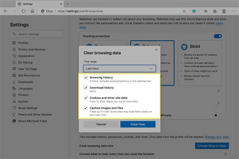 how to clear cache and browsing history in edge