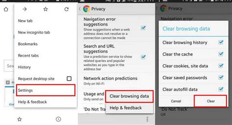 how to clear cache and cookies on android google chrome