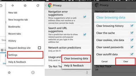 how to clear cache on android web browser