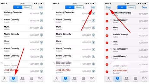 how to clear call list on iphone
