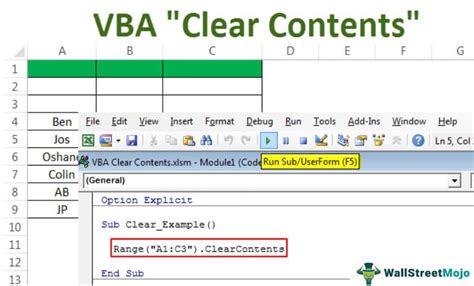 how to clear code in excel