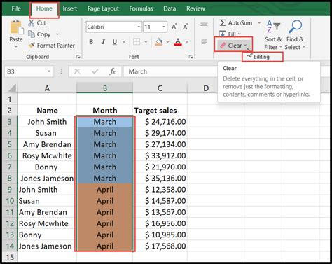 how to clear formatting in a row in excel