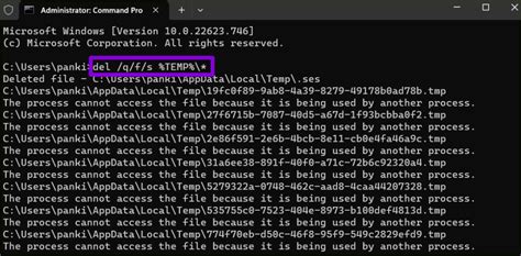 how to clear temp files using command prompt