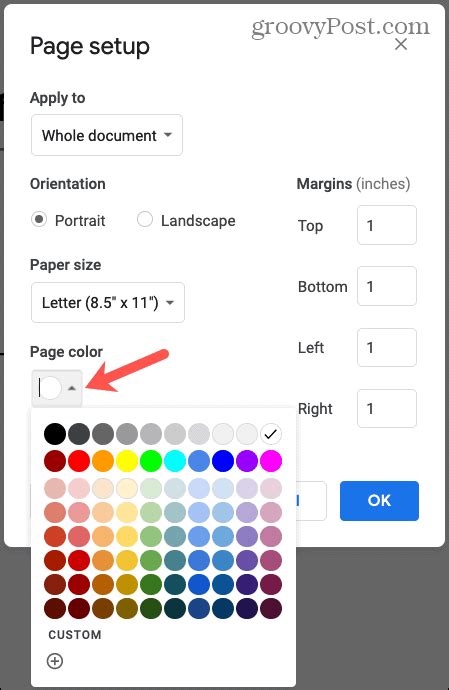 how to color document in google docs