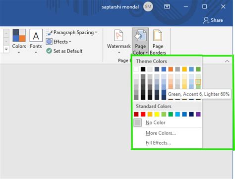 how to color page in word