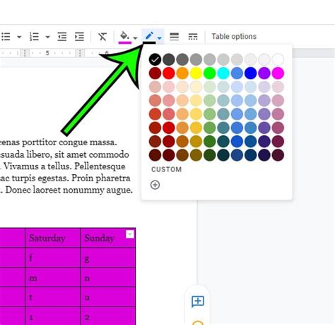 how to color table on google docs