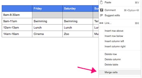 how to combine cells in google docs table