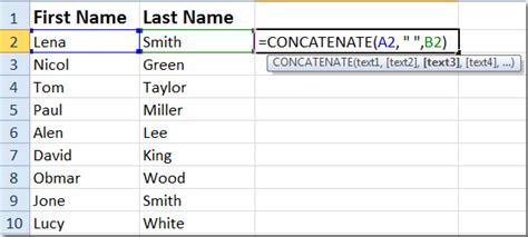 how to combine first and last name in excel without formula