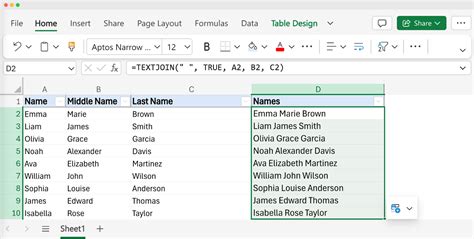 how to combine names in excel without formula