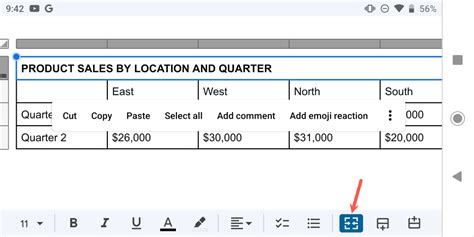 how to combine table cells in docs