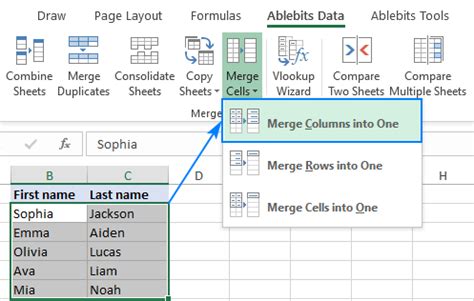 how to combine two columns in excel for first and last name