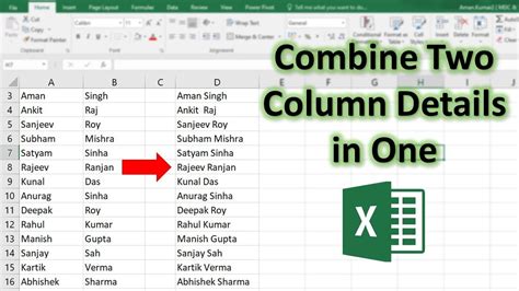 how to combine two columns in excel into one row