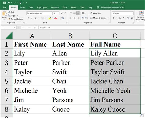 how to combine words in excel from different cells