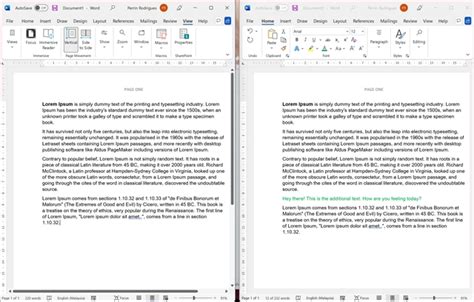 how to compare two word documents for changes side by side