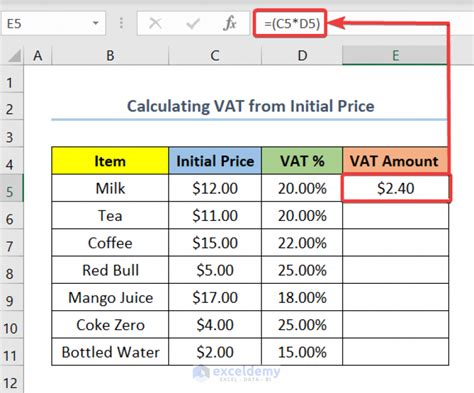 how to compute 12 vat in excel