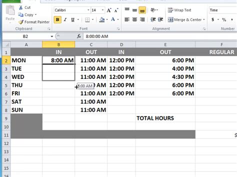 how to compute daily time record in excel