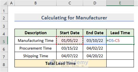 how to compute lead time in excel