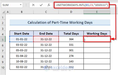 how to compute number of working days in excel