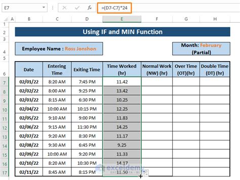 how to compute overtime and undertime in excel
