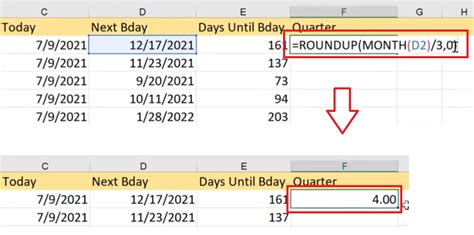 how to compute quarter in excel