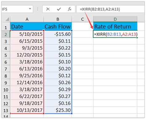 how to compute rate of return in excel
