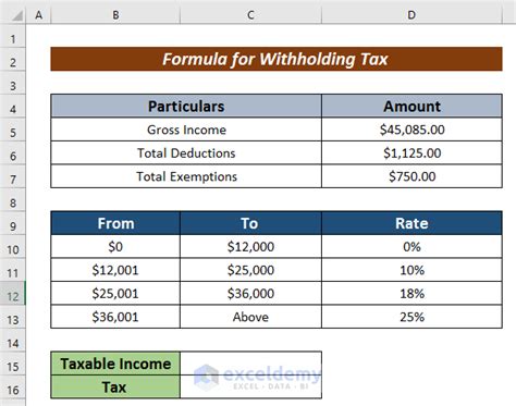 how to compute withholding tax in excel