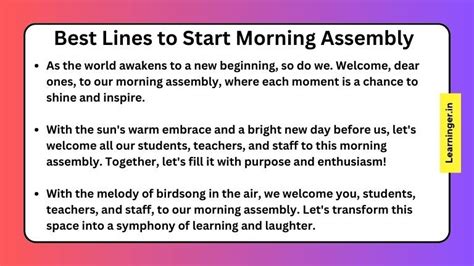how to conduct morning assembly in school in english for teachers
