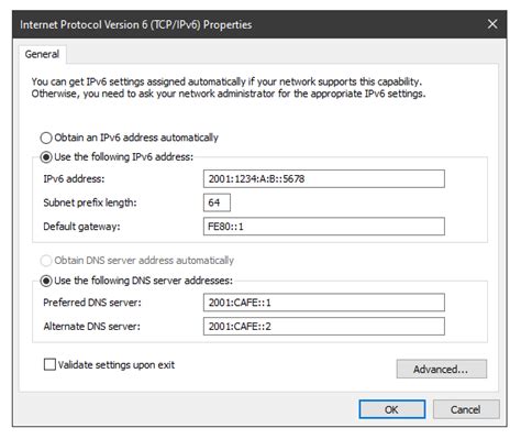 how to configure ipv6 address in windows 10